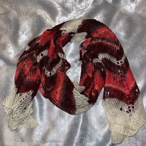 Red, pink, and white decorative scarf